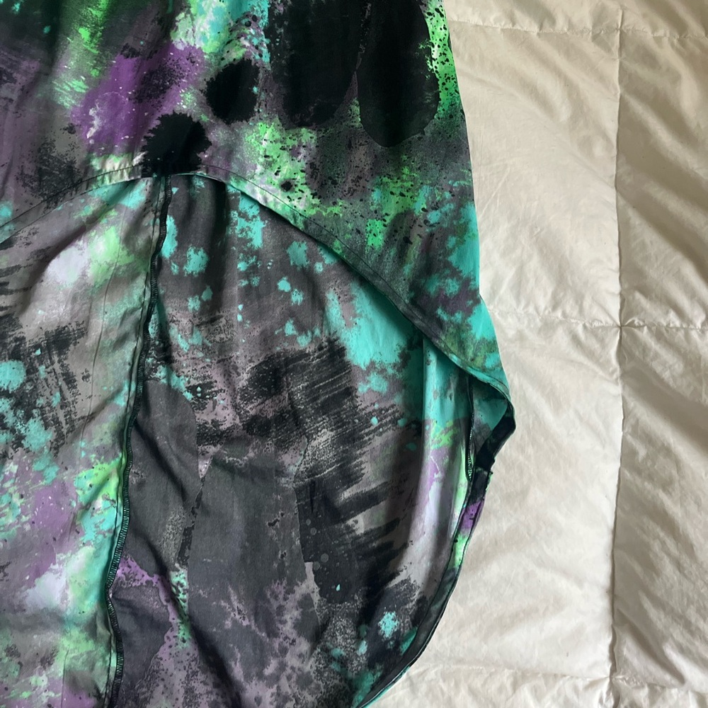 Green, black & blue strapless flowy dress